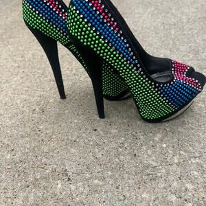 Black and multi coloured studded platform heels